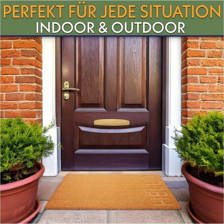 BRUBAKER Fußmatte Hello - 45 x 75 cm Schmutzfangmatte aus 100% Kokos - 3D Fußabtreter, Rechteckig, Höhe: 16 mm, Türmatte für Außen und Innen - Wetterfest und Rutschfest - Braun – Bild 2