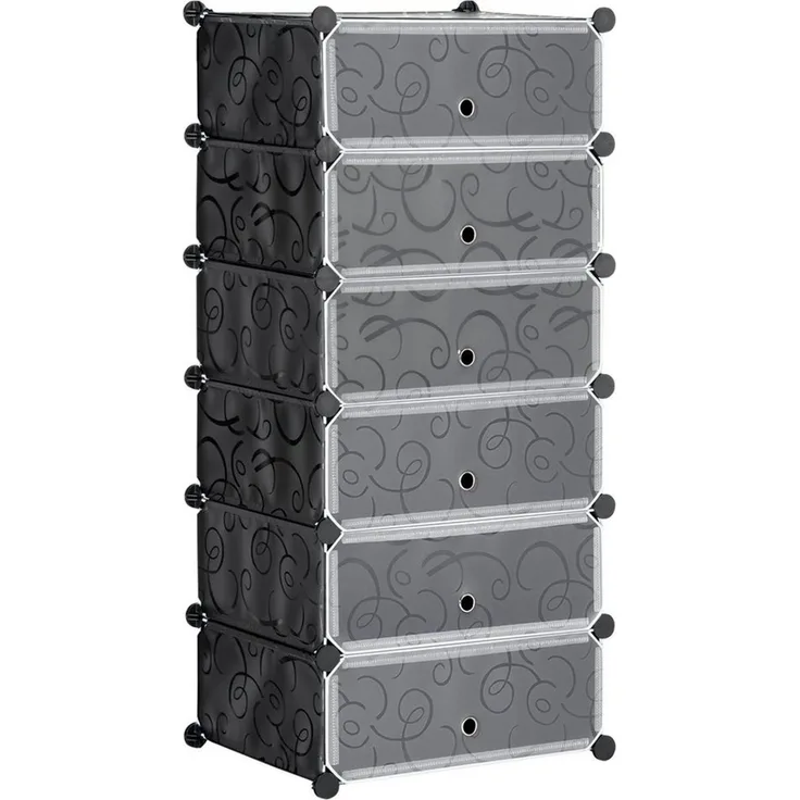 HOMCOM Schuhregal Modulares Regalsystem für 6 Paar Schuhe, Schuhregal 1-tlg, Kunststoff Stahl Schwarz+Weiß 49 x 36,5 x 108 cm