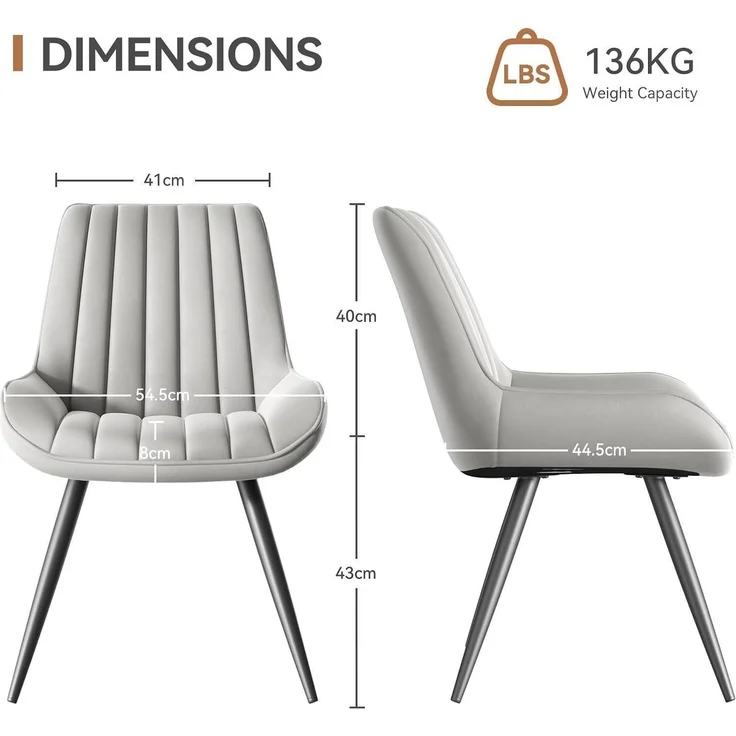 Esszimmerstuhl Polsterstuhl Sitzkissen Stoff Metallbeine 2er Set Grau – Bild 2