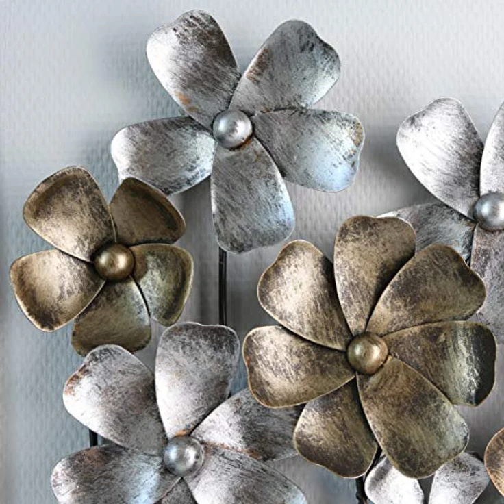 Casablanca 3D Metallbild Wanddeko Blumen und Blätter, moderne Wanddekoration in Braun, Gold und Creme, 58 x 89 cm – Bild 3