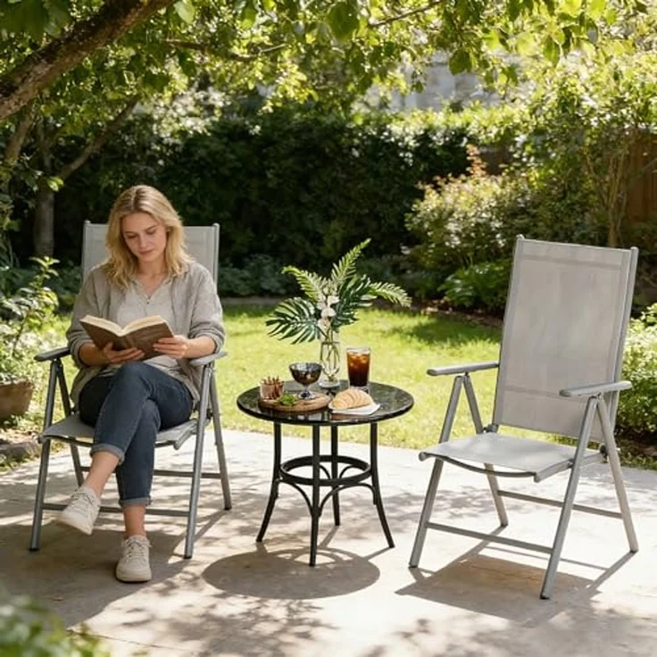 GarveeHome Gartenstühle 2er Set Aruba – Gartenstühle Klappbar mit robustem Metallgestell und hoher Belastbarkeit – Bequeme Klappstühle auch als Terrassenstühle oder Balkonstühle – Bild 2
