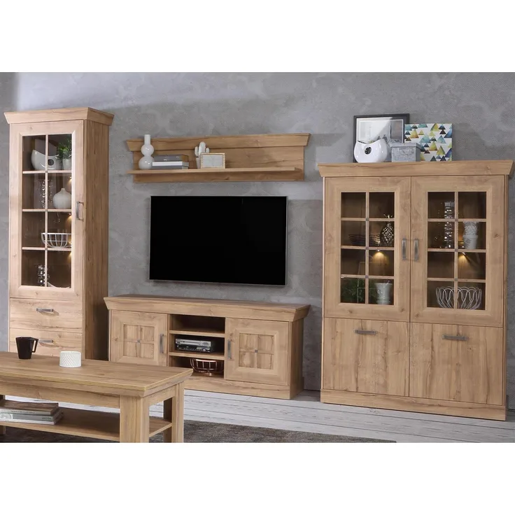 Wohnwand >Kalamaria< in Waterford Eiche - 357,5x205,1x47cm (BxHxT)