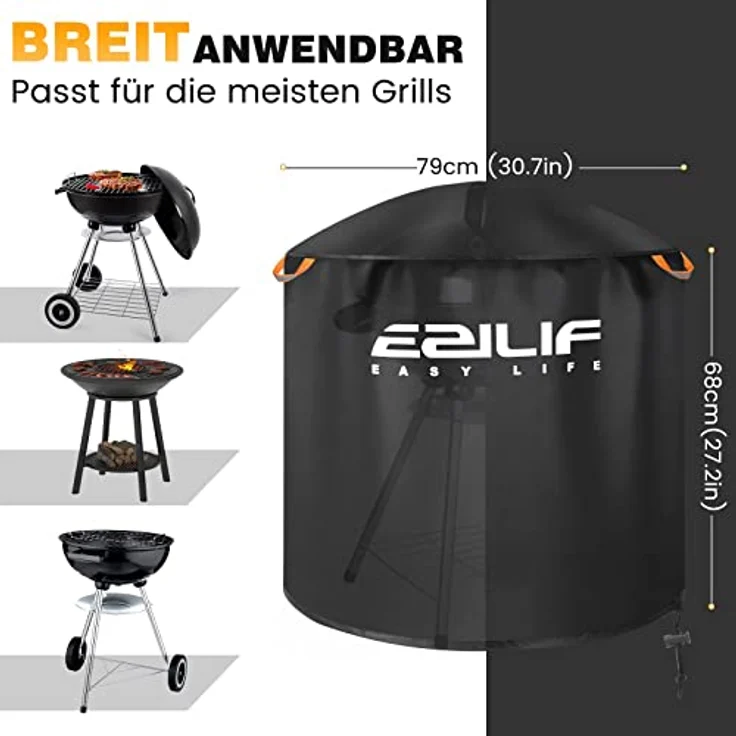 EZILIF Grillabdeckung Wetterfest Kugelgrill Abdeckung 210D Oxford-Stoff Grill Abdeckhaube Rund mit Reflexstreifen Abdeckhaube Gasgrill Grillhaube BBQ Cover für Weber, Brinkmann, Char Broil (Φ79x68 cm) – Bild 3