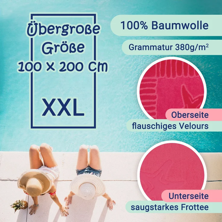 ZOLLNER Strandtuch XXL aus Baumwolle, 100x200 cm, pink mit Meerestiermotiven – Bild 2