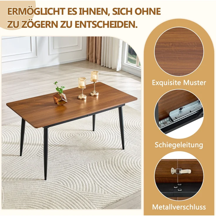 Esstisch aus MDF mit Metallgestell, 190,5/150x80x76,2 cm, Walnuss – Bild 8