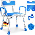 KESSER® Duschhocker mit Lehne höhenverstellbar in 6 Stufen 38-54cm | Badhocker 150KG belastbar Duschstuhl Anti-Rutsch Füße & Matten | Duschhilfe Senioren & Schwangere Duschsitz mit Brausehalterung Weiß / Blau