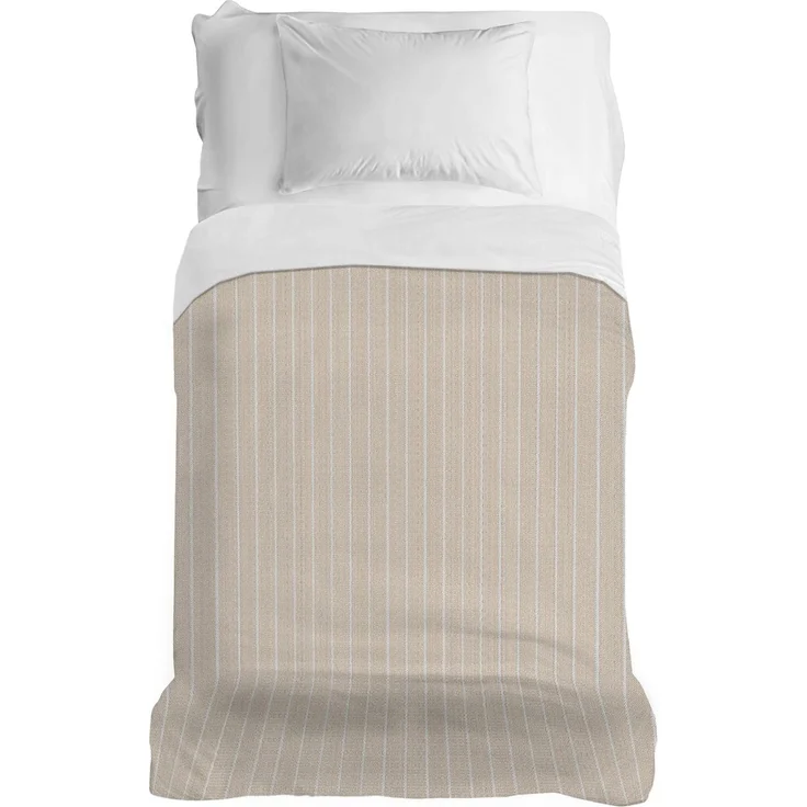 PENSIERI DELICATI Tagesdecke 220x290 cm Made in Italy, für Bett auf 1,5 Plätzen, 100% Reine Recycelte Baumwolle Garngefärbt, Beige Gestreift, Ideal als Baumwolle, Bettlaken, Baumwolldecke