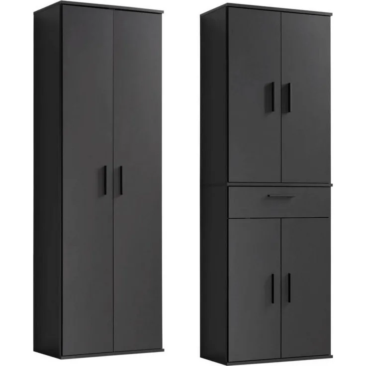 mokebo® Mehrzweckschrank Set 2-teilig 'Die Allzweckwaffe', Schrank-Set mit Mehrzweckschrank & Aktenschrank in Anthrazit BZW. Grau, Schwarz, auch als Moderne Wohnwand
