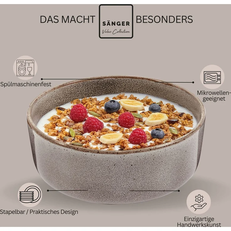 SÄNGER Schalen Set Kairo Graphit - 6 teilig aus Steingut – Bild 4