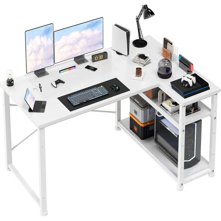 HOMALL Eckschreibtisch L-förmig,Computertisch mit 2 verstellbarenX-Verstrebung (100/120/140/160cm,PC Tisch,LComputertisch,Schreibtisch,Geeignet fur Buro, Arbeitszimmer) – Bild 1