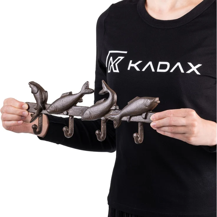 KADAX Fische Hakenleiste aus Gusseisen 34 x 13 cm, maritime Wandgarderobe mit 4 Haken, Wandhaken, Garderobenleiste zur Wandmontage, Kleiderhaken für Flur (Braun) – Bild 5