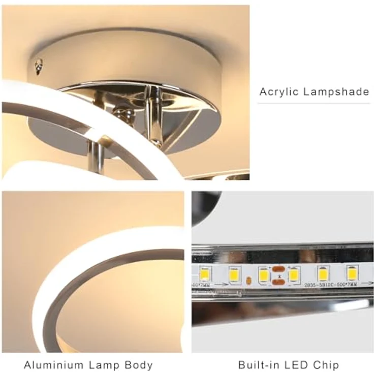 Comely LED Deckenleuchte, 30W 3300LM Moderne Deckenlampe in Blumenform, Silberne Acryl LED Deckenbeleuchtung für Wohnzimmer Schlafzimmer Flur Küche, Warmweißes Licht – Bild 6