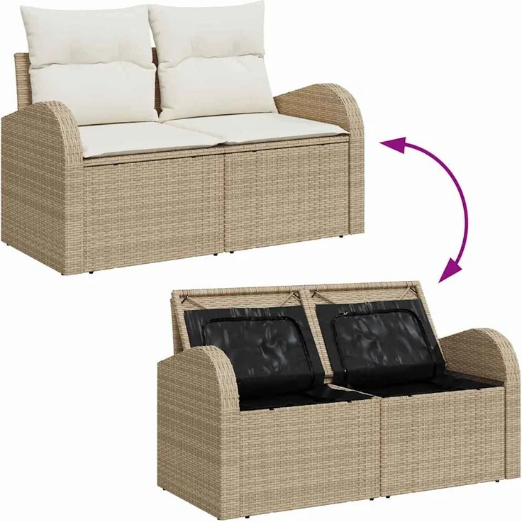 vidaXL Garten-Sofa-Set mit Speicher 6 pcs Beige Poly Rattan 3358059 – Bild 10