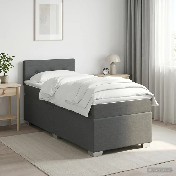 vidaXL Boxspringbett mit Matratze Dunkelgrau 80 x 200 cm Stoff 3450349 – Bild 1
