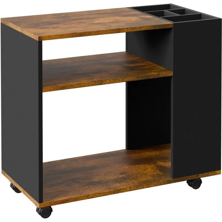 Mondeer Rollcontainer,Mobiler Aktenschrank mit Verstellbaren Fächern,Braun | Klein Büroschrank,Druckerständer,Schreibtisch Unterschrank,Wohnzimmer,Schlafzimmer,Büro,70 x 36 x 60 cm,Rustikales Braun Schwarz