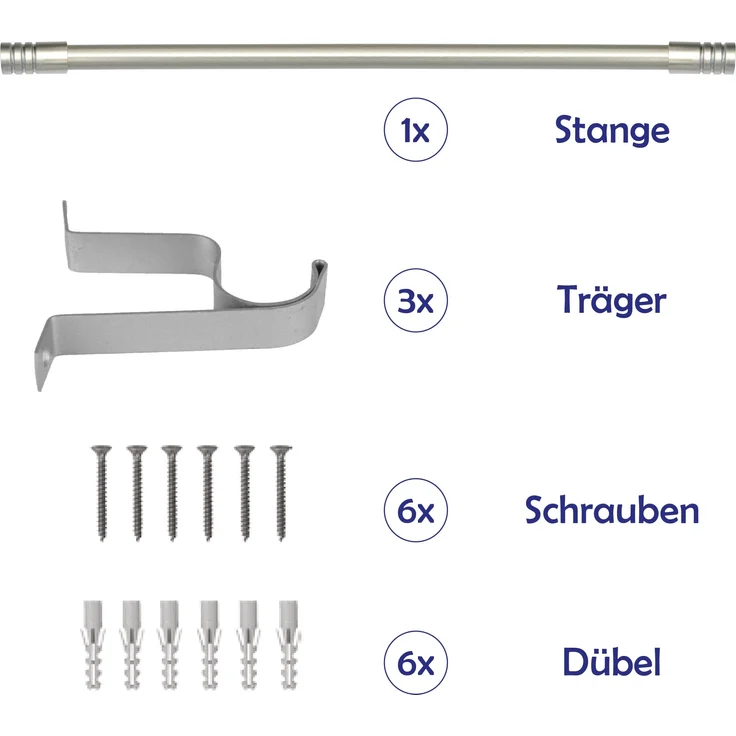 Gardinenstange "Modern" ausziehbar 115 bis 200 cm, Durchmesser 16mm/19mm - Edelstahl - Stil-Garnitur, 1-Lauf Metall Stange – Bild 5