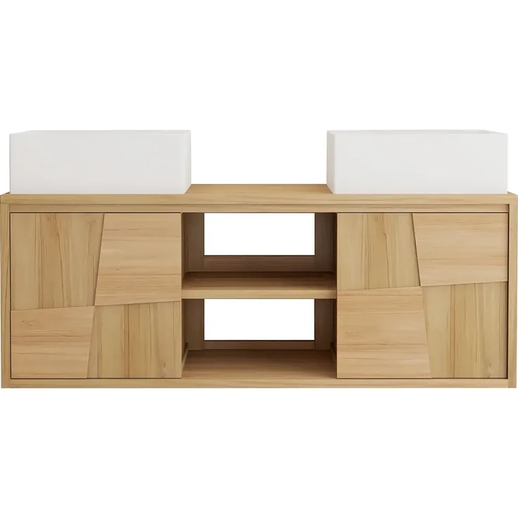 Vente-unique - SUMBAWA Waschbeckenmöbel Holz, Platte Beige - B 50 cm x H 45 cm x L 120 cm – Bild 2