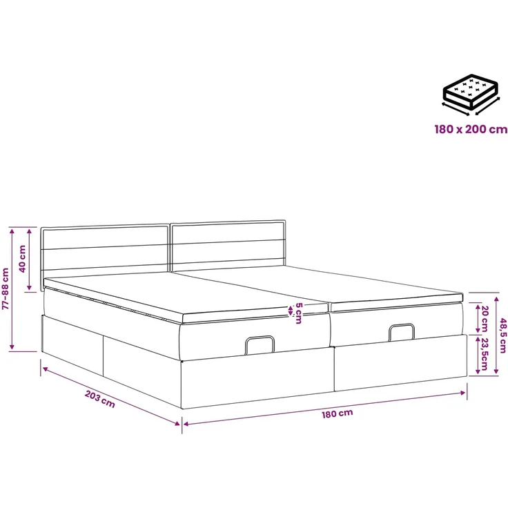 vidaXL Ottoman Bett mit Matratze mit Kopfteil 2 Stk. Taupe Stoff 3456674 – Bild 12