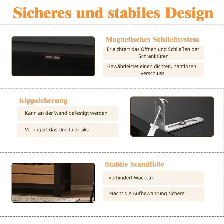 Küchenschrank (80x40x140cm), hohes Küchenbuffet, Mehrzweckbuffet, Snackschrank, Aufbewahrungsmöbel mit zwei Türen und fünf Schubladen, schwarz/weiß--Schwarz--80x40x140cm--YOUDENOVA – Bild 8