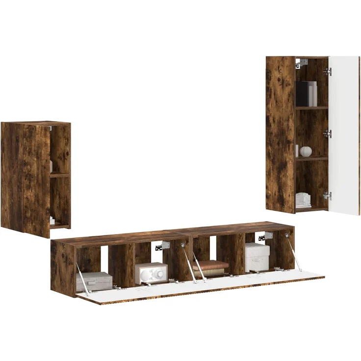 TV-Schrankset 4 pcs, Lowboard TV Geräucherte Eiche Holzwerkstoff – Bild 3