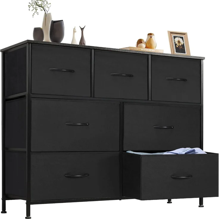 DUMOS Kommode für Schlafzimmer mit 7 Stoffschubladen, hohe Kommode Organizer für Kleidung, Schrank Kinderzimmer, Aufbewahrungsturm mit Schrank, Metallrahmen, Holzplatte, leichte Kinderzimmermöbel – Bild 1