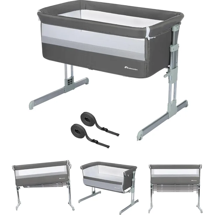 Bebeconfort Beistellbett Calidoo, höhenverstellbares Babybett, gemütlich und weich gepolstert, das Beistellbettchen ist nutzbar ab der Geburt bis max. 9 kg, Grey Mist