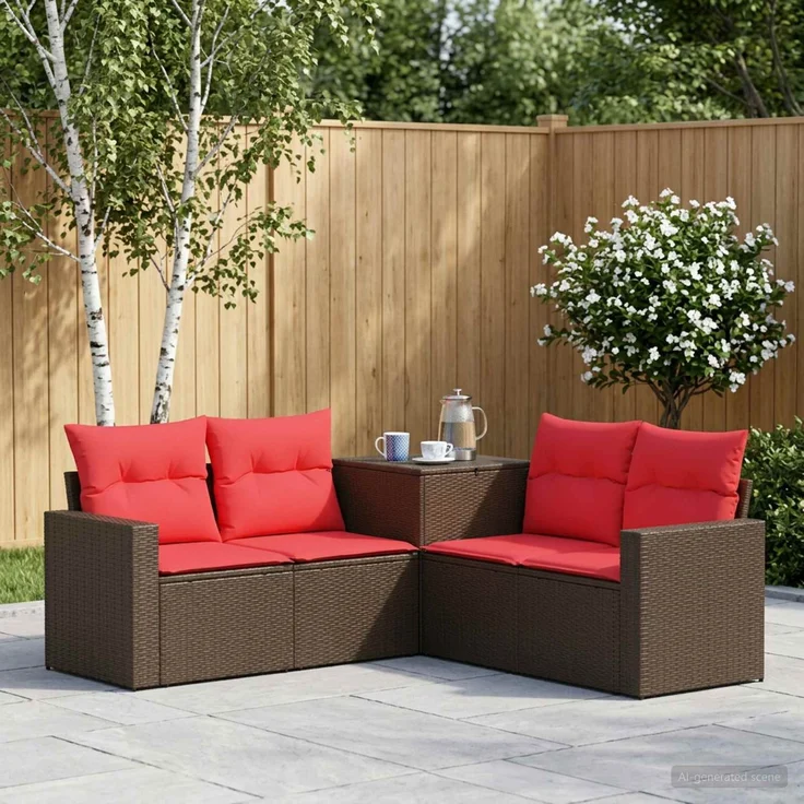 vidaXL Sofa Set 5 stk. Braun und Rot Polyrattan und Stahl 3447857 – Bild 1