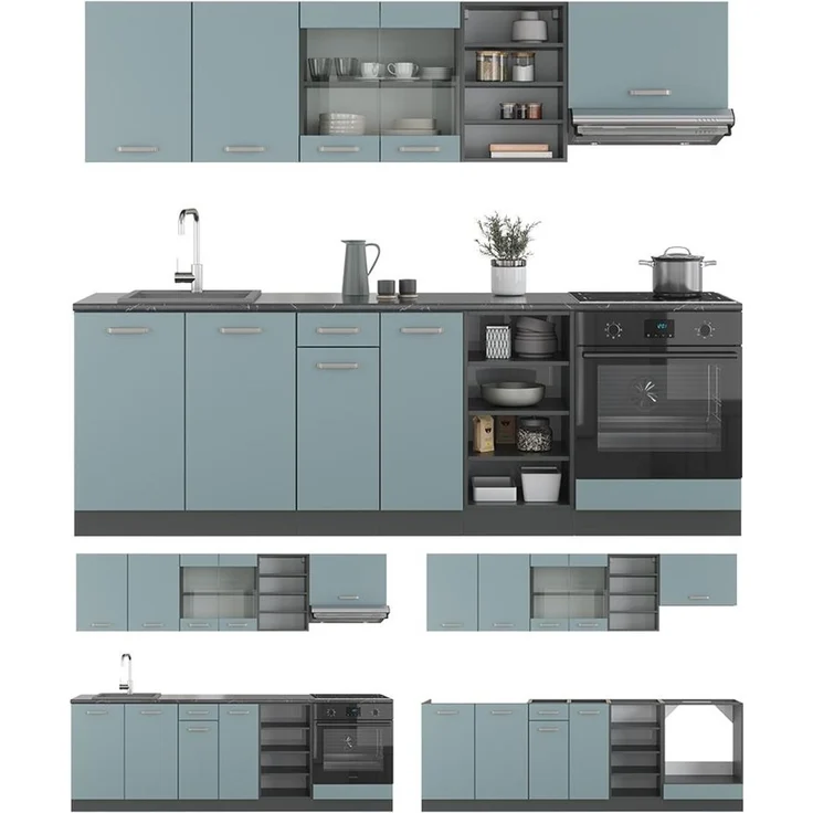 Küchenzeile R-Line Blau-Grau/Anthrazit 240 cm , AP Marmor Vicco – Bild 6