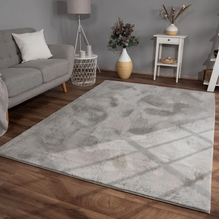 TT Home Teppich, Rechteckig, Höhe: 14 mm, Wohnzimmer Hochflor Teppich Kunstfell Modern Unifarben Flauschig Weich – Bild 1