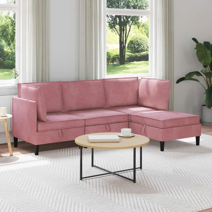 vidaXL Wohnzimmergarnitur mit Kissen mit Speicher 4 pcs Rosa Samt 3413745