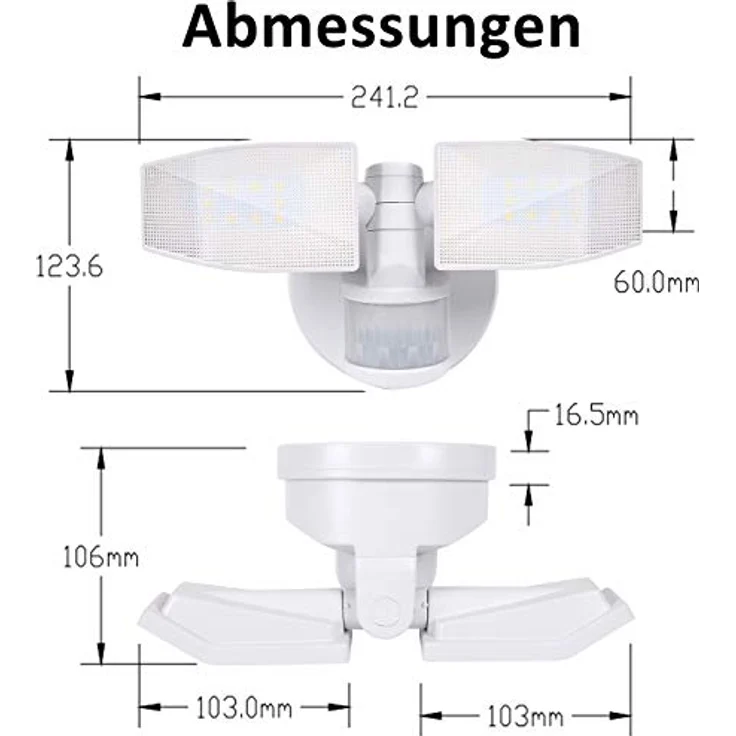 Northpoint LED Wandstrahler Bewegungsmelder 2 Fluter-Köpfe Schwenkbar Batterie 400L – Bild 5