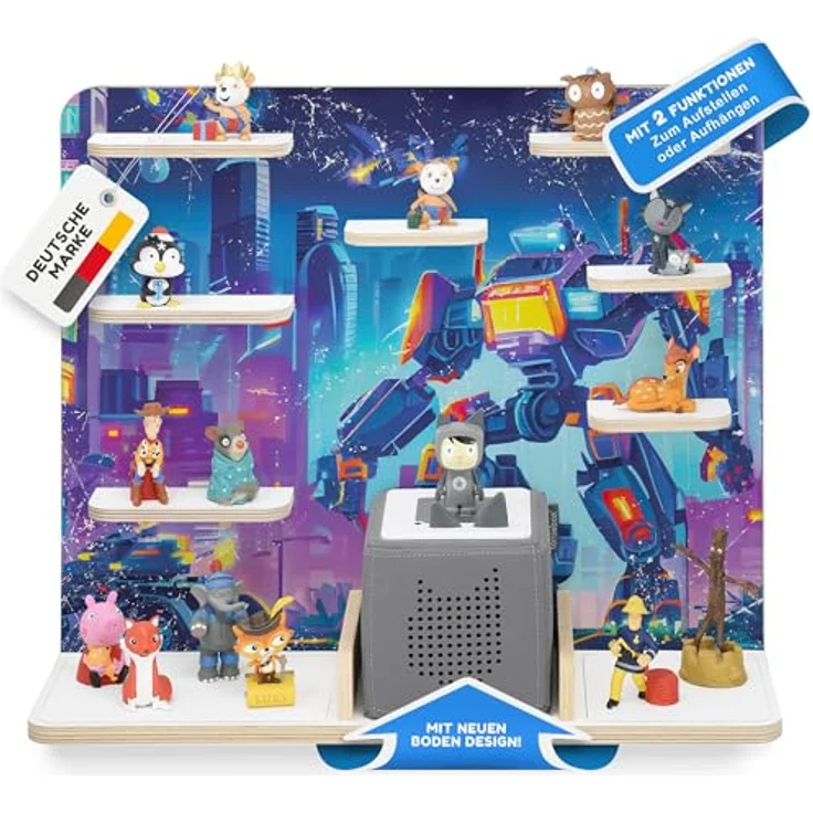 stadtecken Holzregal für Musikbox I Geeignet für die Toniebox und ca. 50 Tonies I Perfekte Tonie Aufbewahrung im Kinderzimmer I Zum Aufstellen oder Aufhängen (Robots, Groß) – Bild 2