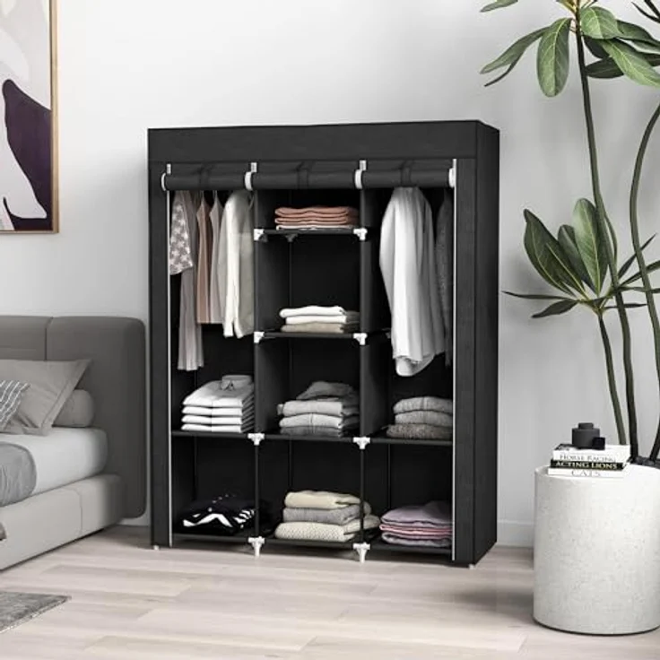 HOMCOM Stoffschrank Faltschrank, Faltbare Garderobe aus Vliesstoff (Kleiderschrank, 1-St, Tücherschrank) Schwarz, 125 x 43 x 162,5 cm – Bild 3