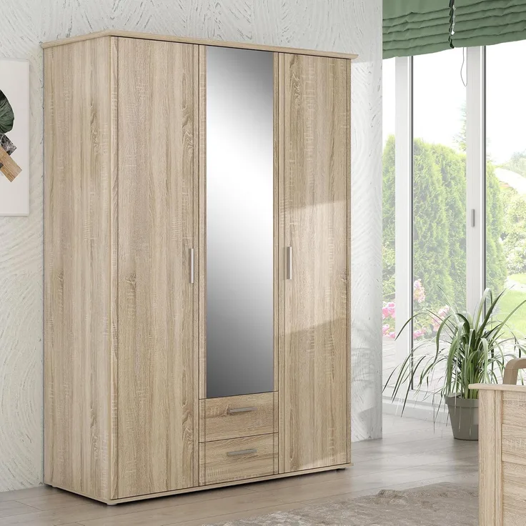 FORTE Gloria Kleiderschrank, Holzwerkstoff, Beige, 139,2 x 200,8 x 59,6 cm