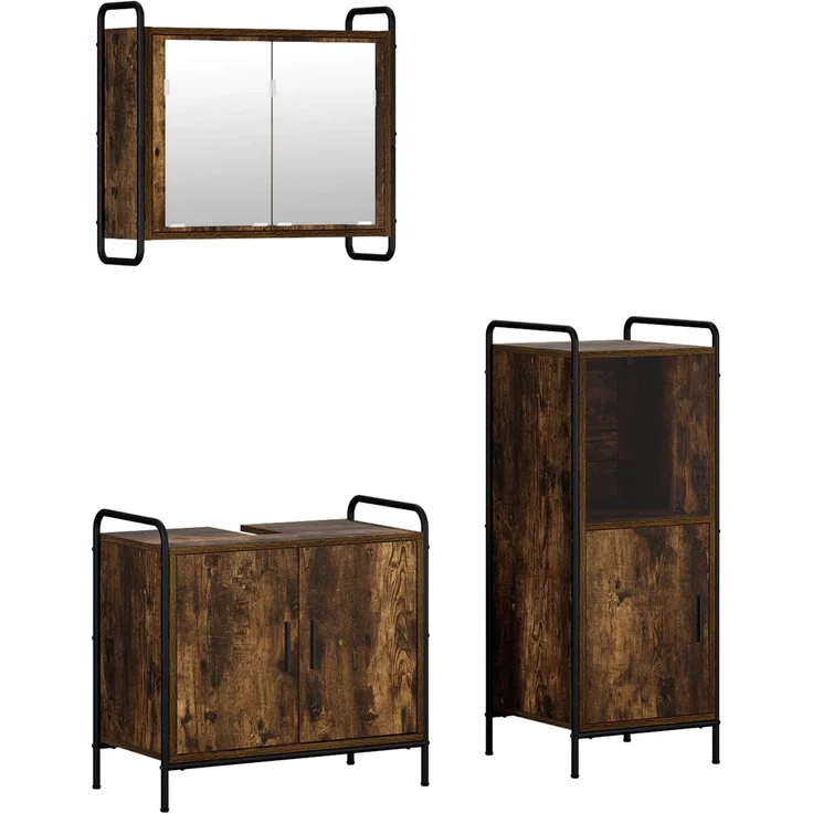 vidaXL Badezimmerschrank-Set 3 stk. Räuchereiche 40 x 36 x 99,5 cm 3444497 – Bild 2