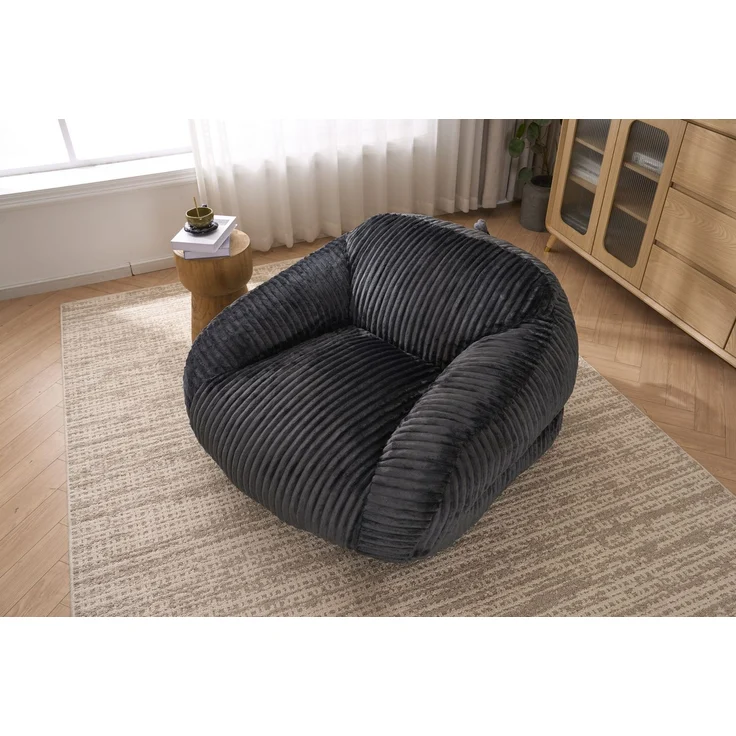 DESVIAE Sitzsack 116 x 110 x 61 cm Dunkelgrau aus Cord – Schaumstofffüllung, montagefrei – Bild 2