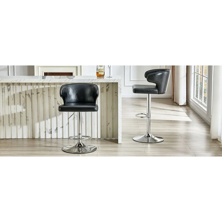 2er Set Barhocker mit Lehne Höhenverstellbar, 360° Drehbar Barstuhl mit großem Sockel & Fußstütze, Moderner Küchenhocker für Bar Küche Theke (Nur Stühle)--Schwarz--110x45x49.7cm--YOUDENOVA – Bild 6