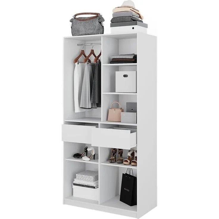 Kleiderschrank Elmo Weiß 100 x 200 cm mit 2 Schubladen Vicco – Bild 7