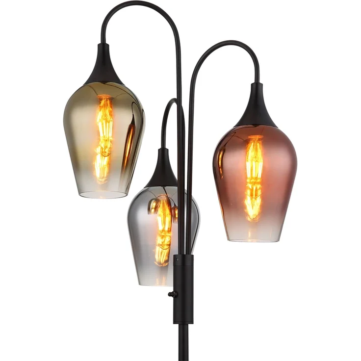 Stehleuchte, schwarz, Glas chrom gold kupfer, H 165 cm – Bild 7