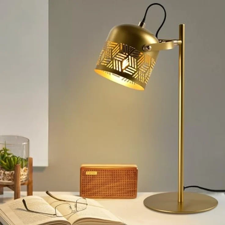 LQWELL Tischleuchte E27 Nachttischlampe LED Tischlampe, Leuchtmittel wechselbar, ohne Leuchtmittel, Retro Palaststil Tischleuchte, Metall Schreibtischlampe Esstischlampe, für Schlafzimmer Esszimmer Museum Studio Büro Bar Geschäft Dekor – Bild 1