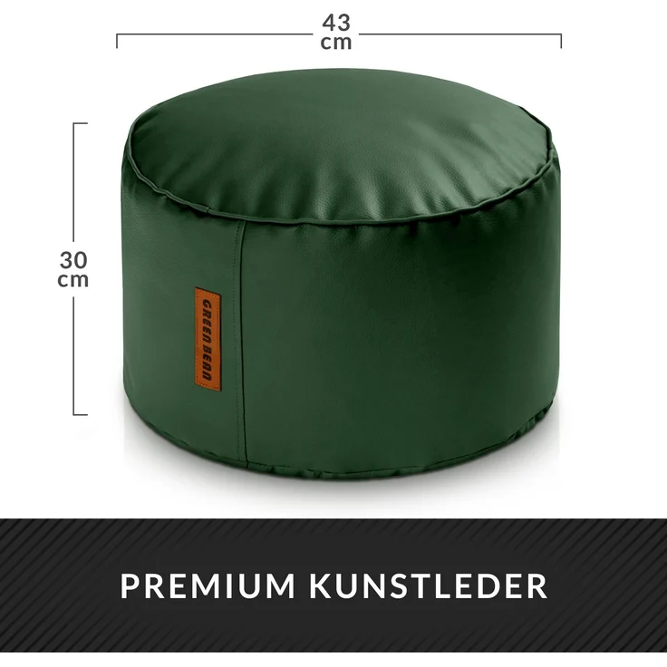 Green Bean® Sitzhocker aus Kunstleder - Pouf mit EPS Perlen Füllung - 43 x 30 cm - perfekte Ergänzung zum Sitzsack - Dunkelgrün – Bild 4