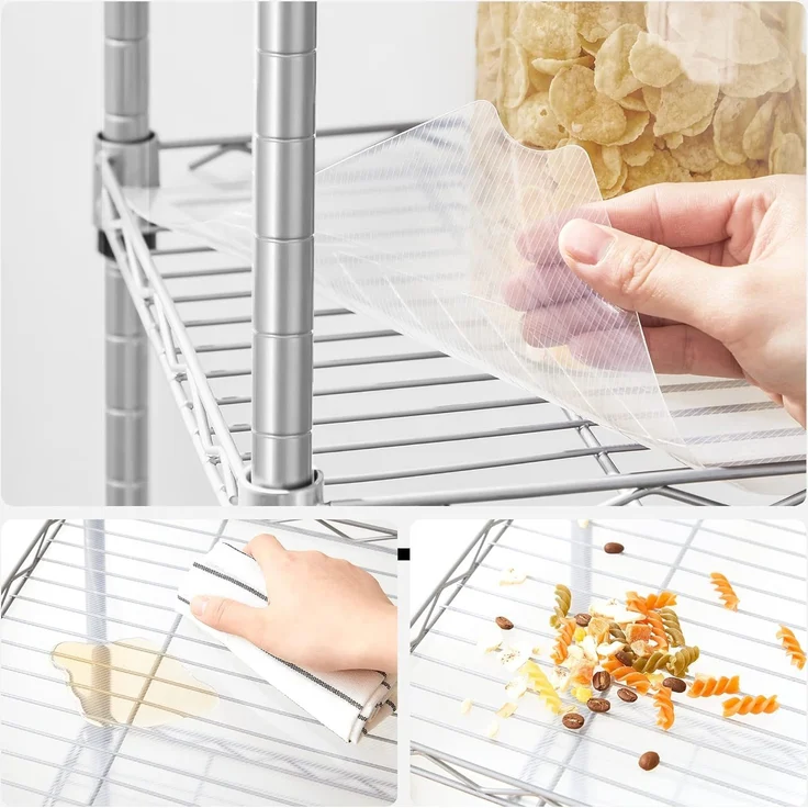 Songmics Küchenregal mit 6 Ebenen, Metallregal, Standregal, höhenverstellbare Gitterablage, mit PP-Kunststoffplatten, 8 S-Haken, für Küche, Wohnzimmer, bis zu 120 kg belastbar, silbern LGR116E01 – Bild 5