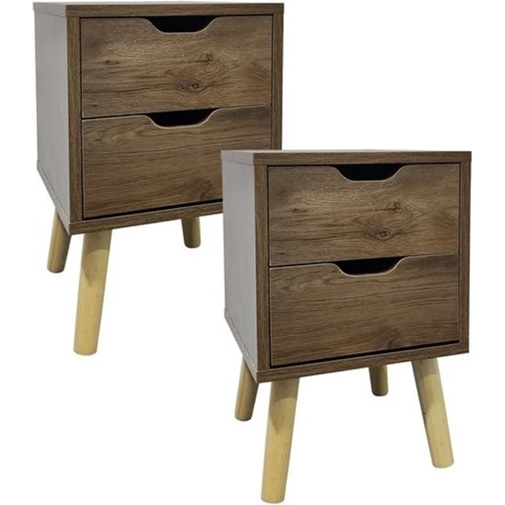 HTI-Living Nachttisch Nachttisch 2 Schubladen 2er-Set Thekla Eiche (Set, 2-St, 2 Nachttische), Beistelltisch Kommode – Bild 2