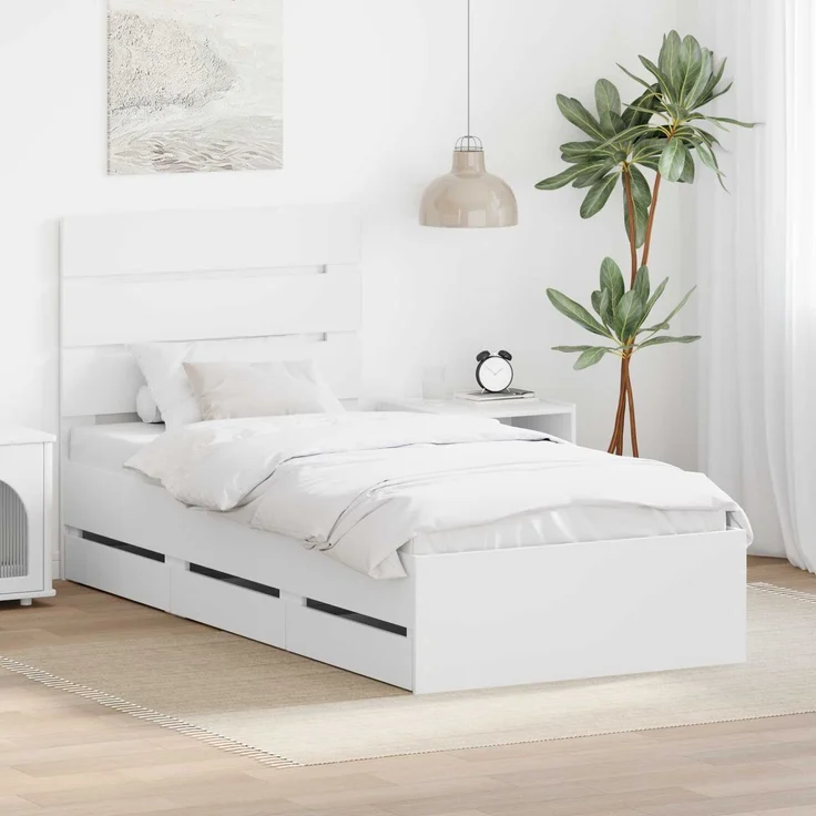vidaXL Bettrahmen mit Schubladen Weiß 90 x 190 cm Ingenieurs Holz 3411863 – Bild 1