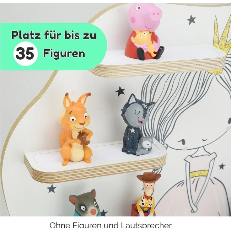 stadtecken Holzregal für Musikbox I passend für die Toniebox und ca. 35 Tonies I Perfekte Aufbewahrung im Kinderzimmer I zum Aufstellen oder Aufhängen (Prinzessin) – Bild 3