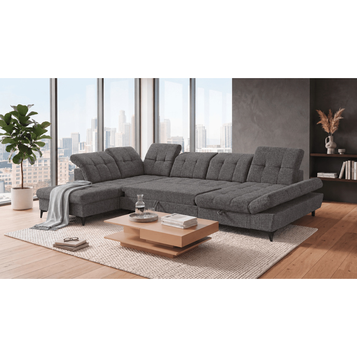 Wohnlandschaft Mercy von ED Exciting Design mit Schlaffunktion und Bettkasten im Glow Flachgewebe – Bild 4