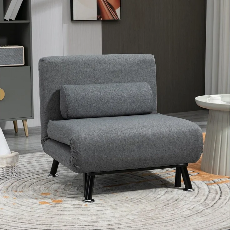 HOMCOM Sessel Schlafsofa mit Bettfunktion Verstellbarer Rückenlehne Kissen (klappbarer Relaxsessel, 1-St, Klappsessel), bis 150 kg belastbar, für Wohnzimmer, Dunkelgrau – Bild 1