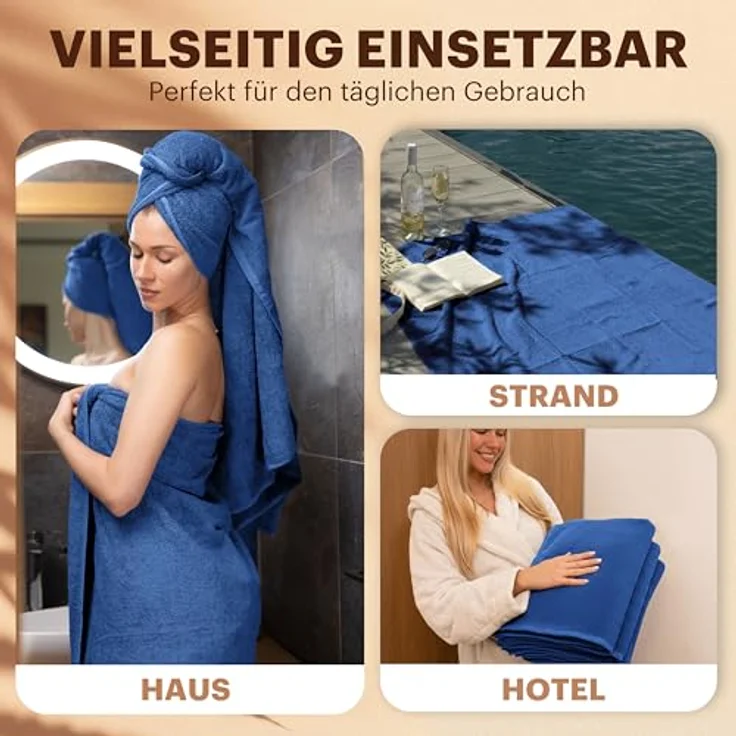 NatureMark 4er Pack Duschtücher, Größe 70x140 cm, Royal Blau, 100% Baumwolle – Bild 5