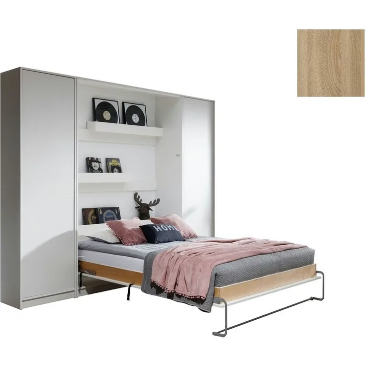 QMM TraumMöbel Schrankbett Klappbett VB 140 x 200 mit 2 Schränken (Möbel-Set, 3-St, Schrankbett vertikal 140x200, 2 Schränke) Farbauswahl