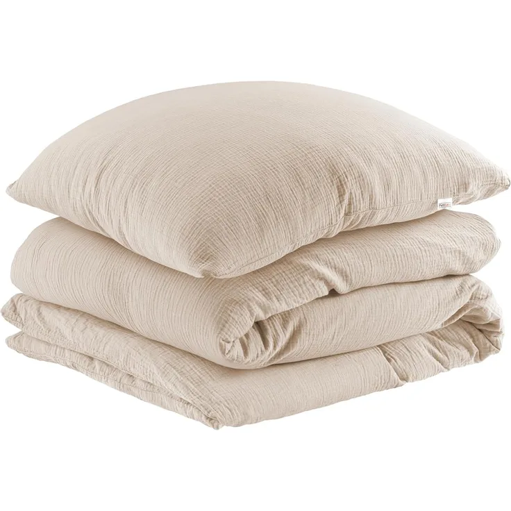 Pure Label Musselin Bettwäsche 135x200 cm mit einem Kissenbezug 40x80 cm aus 100% Baumwolle - Traumhaft weiche, kuschelige Bettwäsche-Sets in beige aus Musselin